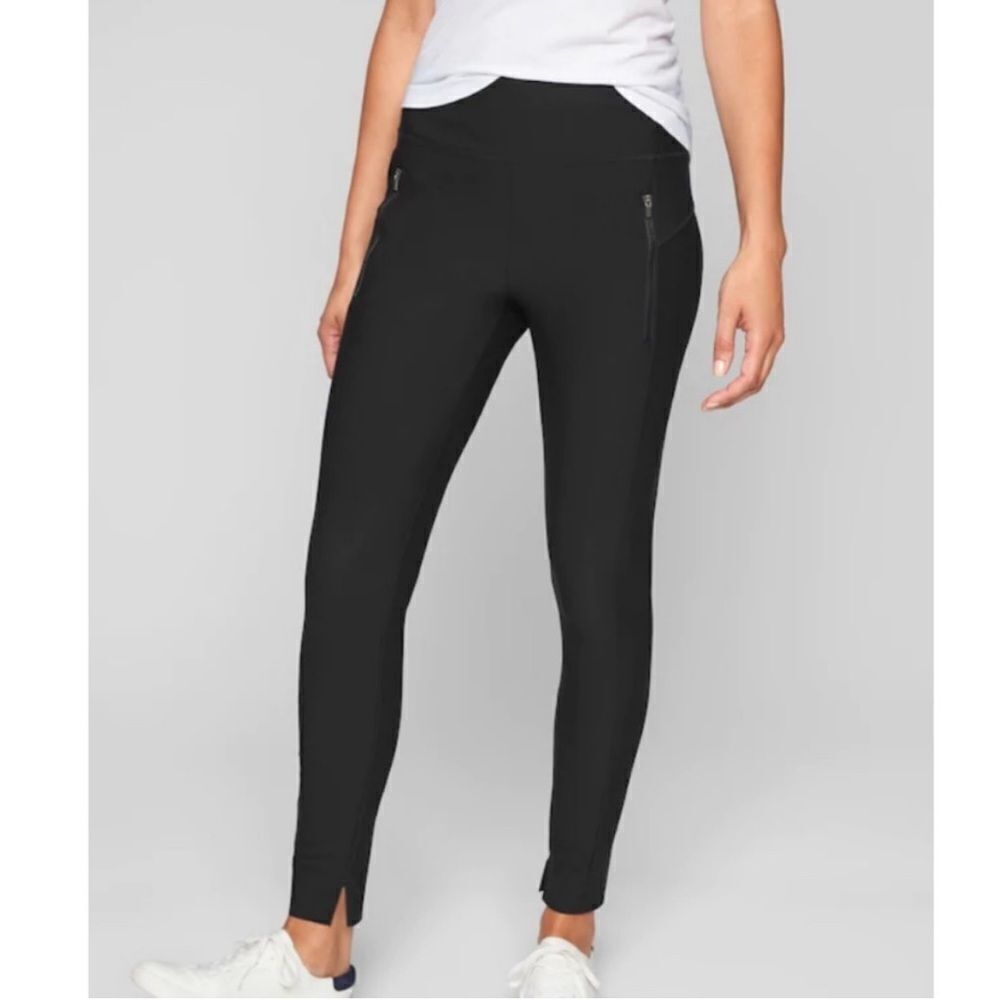 Athleta Stellar Tight Black Leggings Front Zip Pockets Size XS